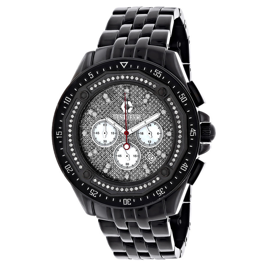 Mens Black Diamond Watch Chronograph 0.55ct Centorum Image 1