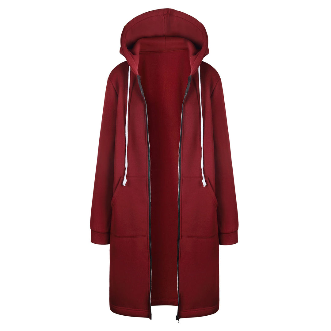 Zip Up Hoodie Solid Long Jacket Sweatshirt Outerwear Plus Size Image 4