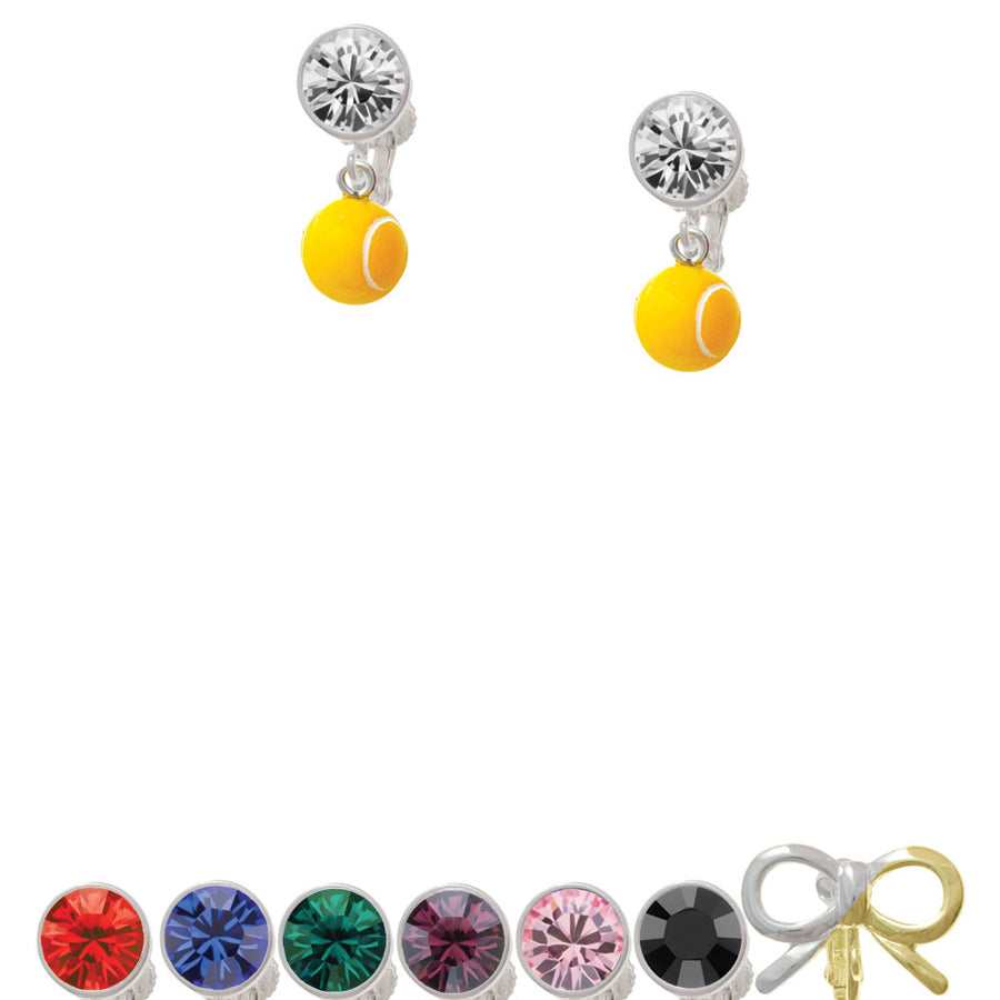 Resin Tennis Ball Crystal Clip On Earrings Image 1