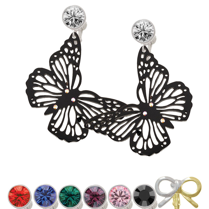 Acrylic Cut Out Butterfly Black Crystal Clip On Earrings Image 1