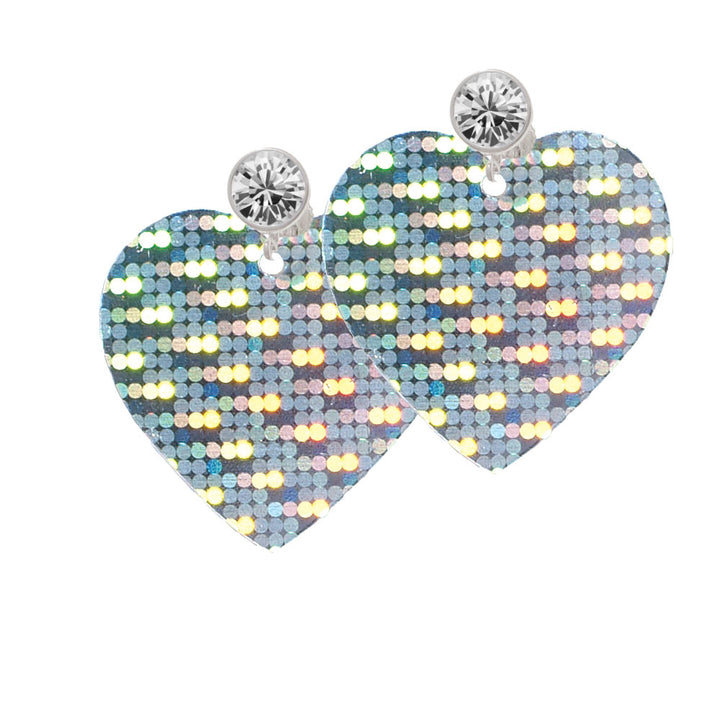 Acrylic Large Hologram Heart Crystal Clip On Earrings Image 2