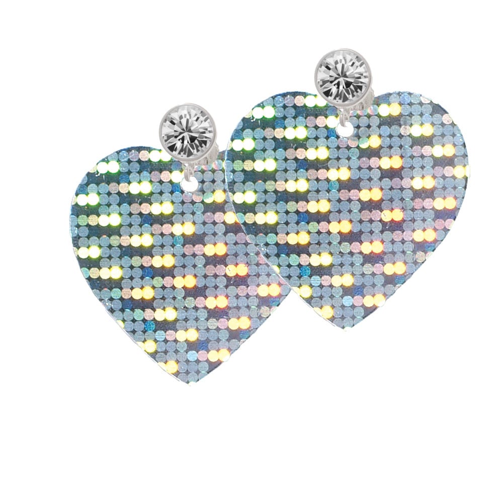 Acrylic Large Hologram Heart Crystal Clip On Earrings Image 1