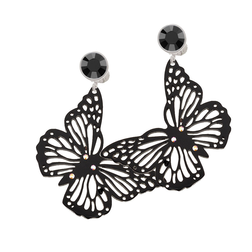 Acrylic Cut Out Butterfly Black Crystal Clip On Earrings Image 3