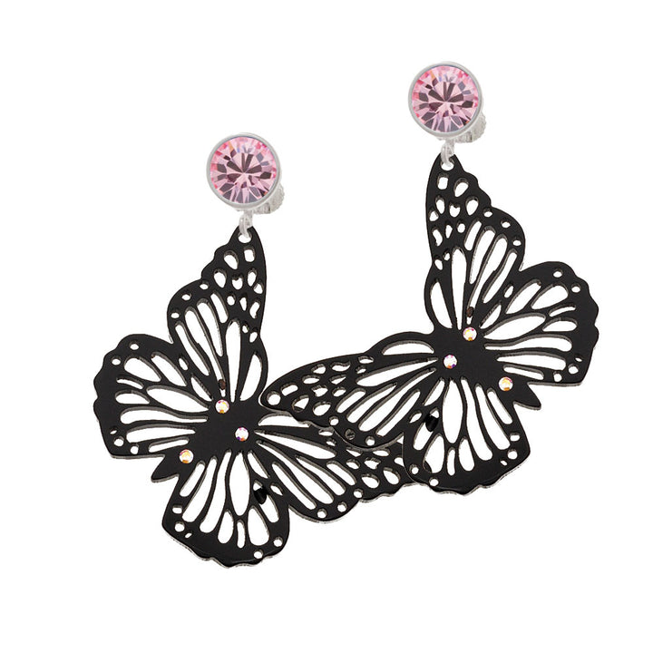 Acrylic Cut Out Butterfly Black Crystal Clip On Earrings Image 4