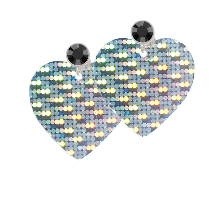 Acrylic Large Hologram Heart Crystal Clip On Earrings Image 3