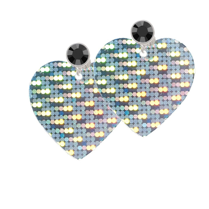 Acrylic Large Hologram Heart Crystal Clip On Earrings Image 1