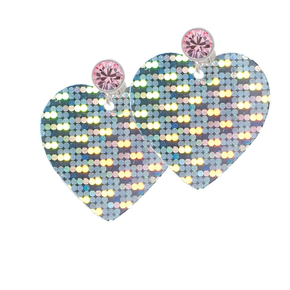 Acrylic Large Hologram Heart Crystal Clip On Earrings Image 4