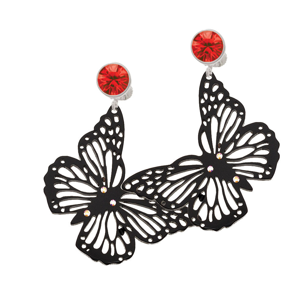 Acrylic Cut Out Butterfly Black Crystal Clip On Earrings Image 4