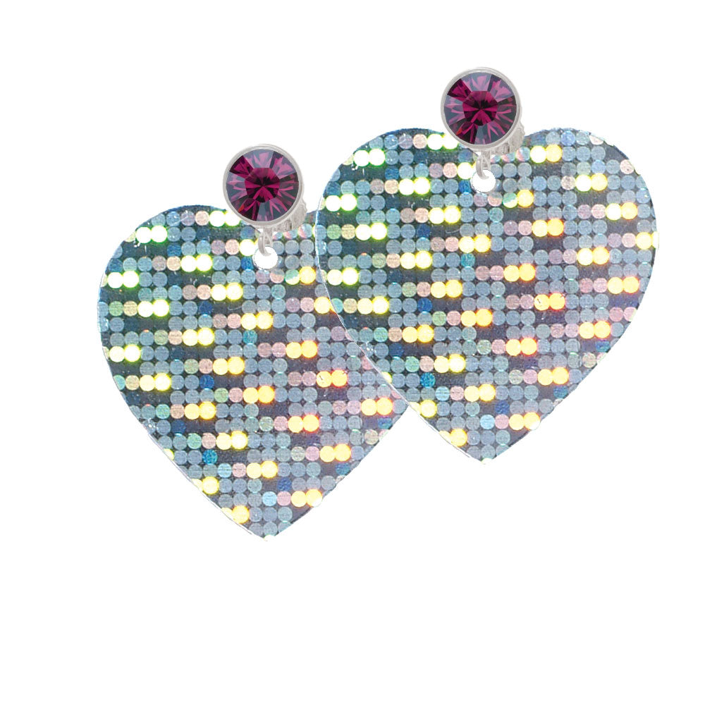 Acrylic Large Hologram Heart Crystal Clip On Earrings Image 8