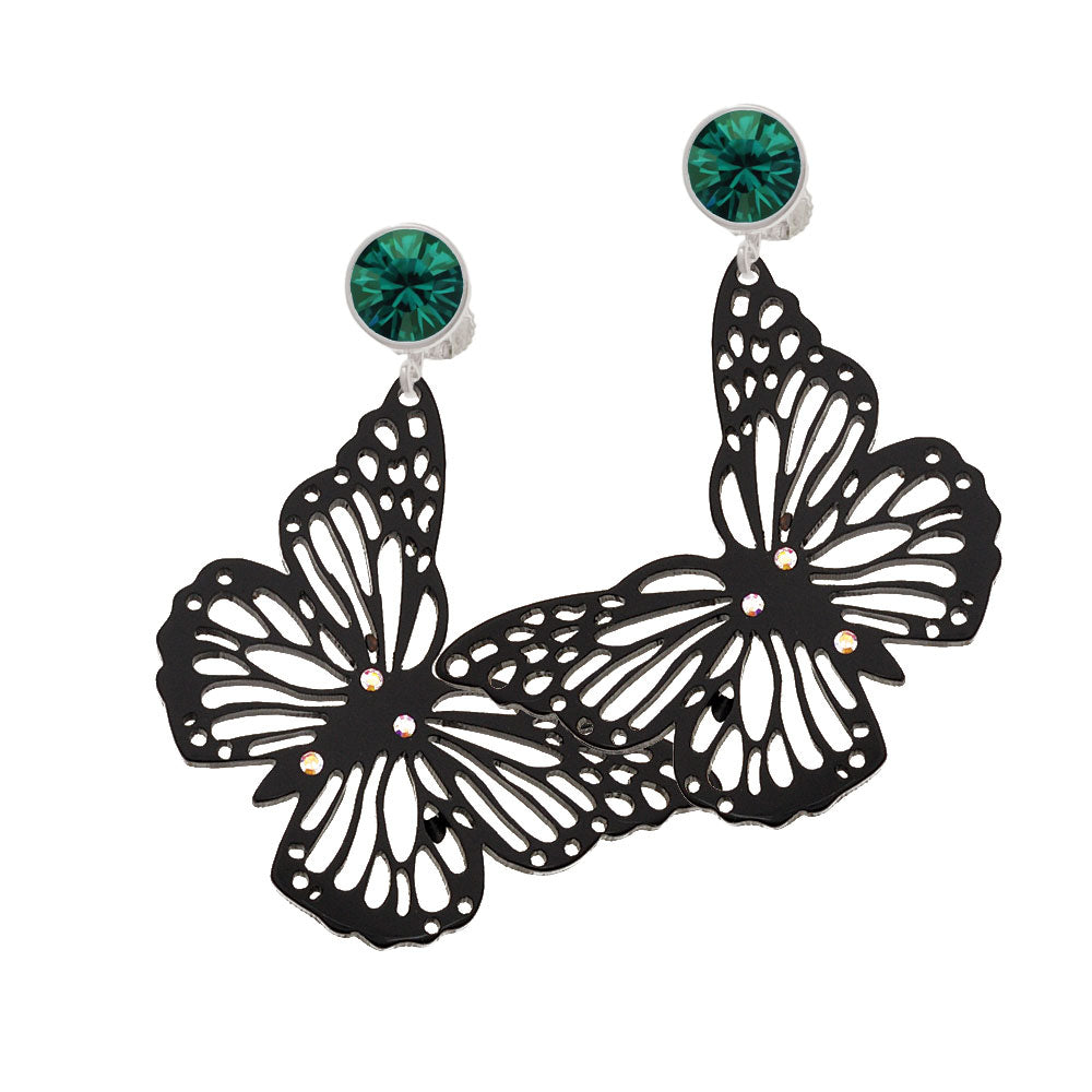 Acrylic Cut Out Butterfly Black Crystal Clip On Earrings Image 6