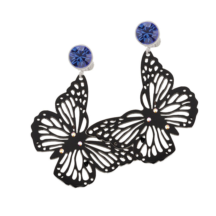 Acrylic Cut Out Butterfly Black Crystal Clip On Earrings Image 7