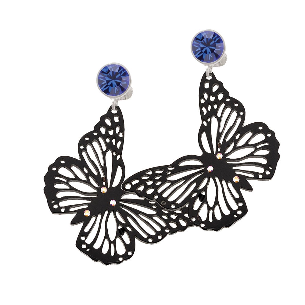 Acrylic Cut Out Butterfly Black Crystal Clip On Earrings Image 1