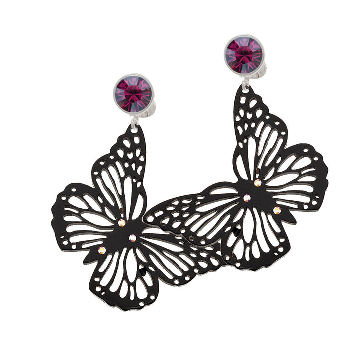 Acrylic Cut Out Butterfly Black Crystal Clip On Earrings Image 8