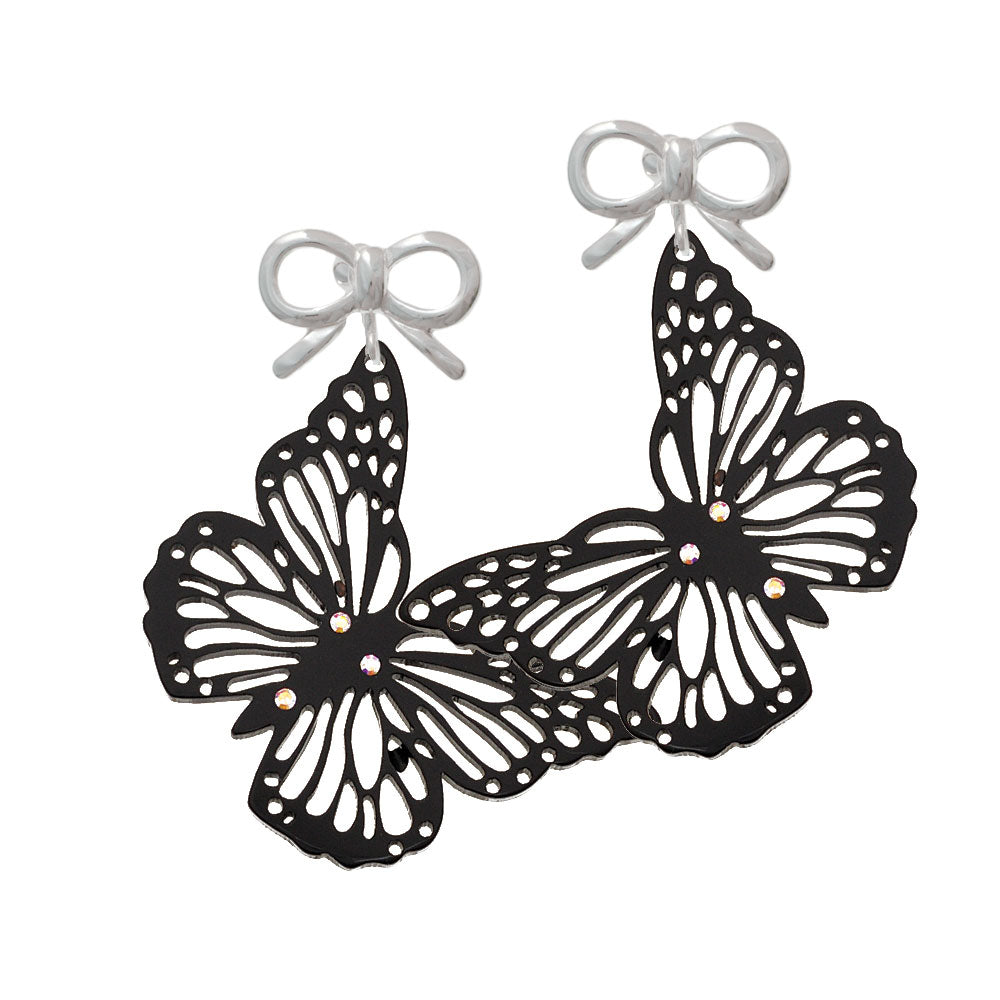 Acrylic Cut Out Butterfly Black Crystal Clip On Earrings Image 9