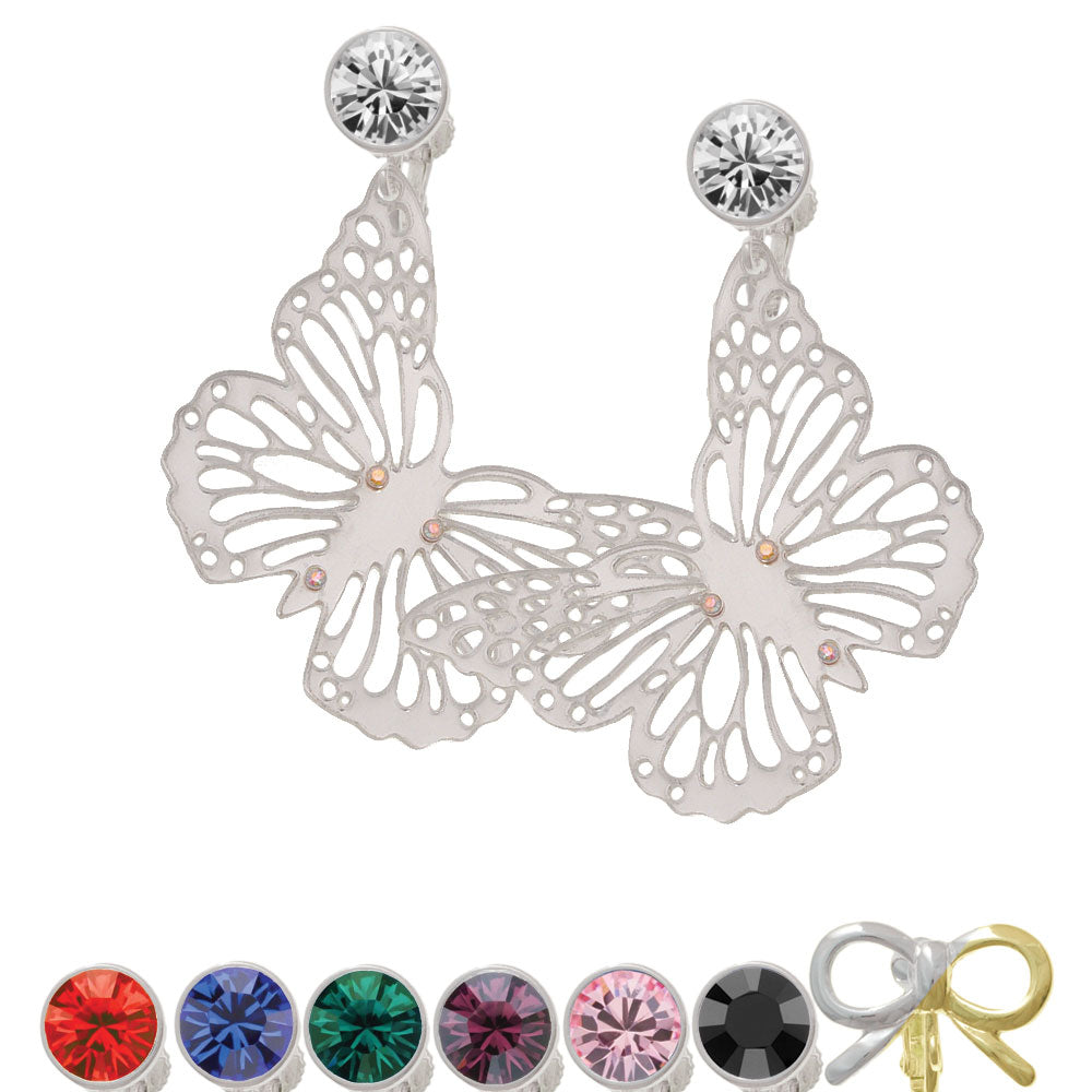 Acrylic Cut Out Butterfly Mirror Crystal Clip On Earrings Image 1