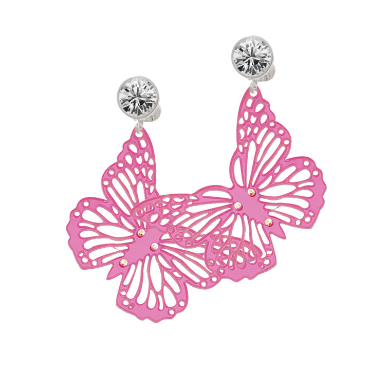 Acrylic Cut Out Butterfly Mirror Pink Crystal Clip On Earrings Image 2