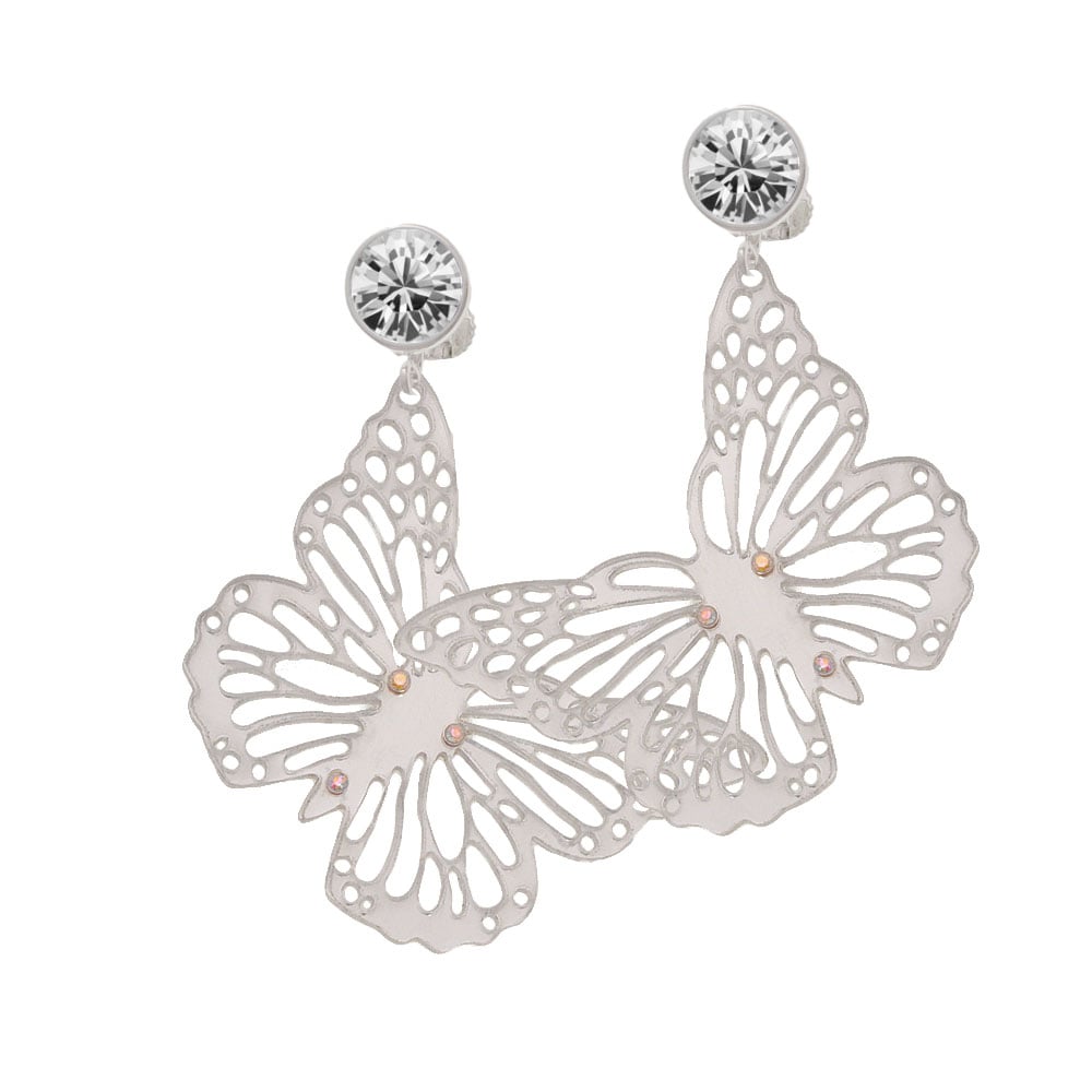 Acrylic Cut Out Butterfly Mirror Crystal Clip On Earrings Image 1