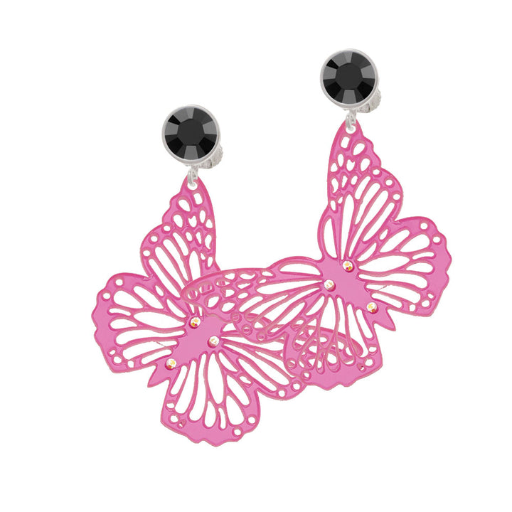 Acrylic Cut Out Butterfly Mirror Pink Crystal Clip On Earrings Image 3