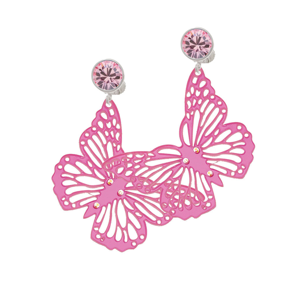 Acrylic Cut Out Butterfly Mirror Pink Crystal Clip On Earrings Image 4