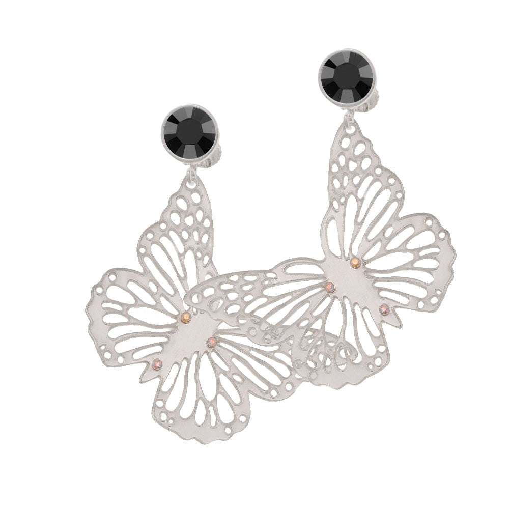 Acrylic Cut Out Butterfly Mirror Crystal Clip On Earrings Image 3