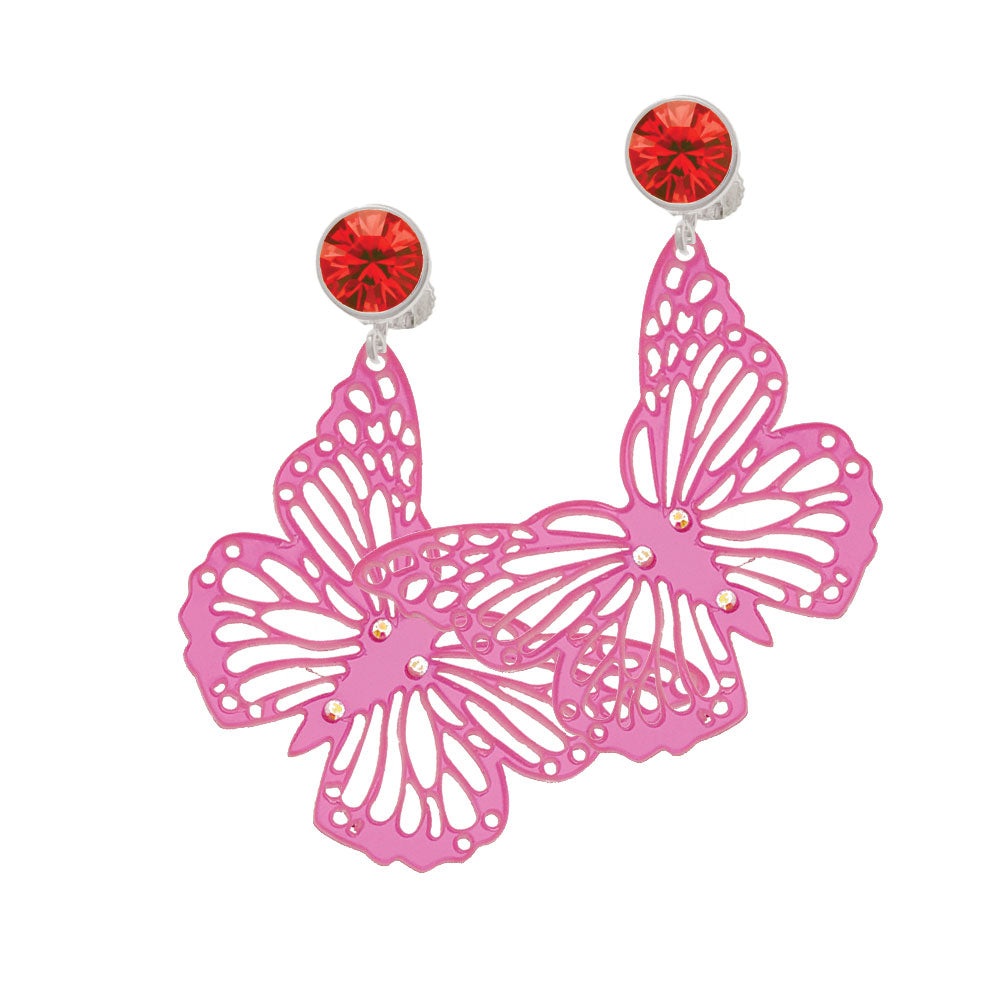 Acrylic Cut Out Butterfly Mirror Pink Crystal Clip On Earrings Image 4