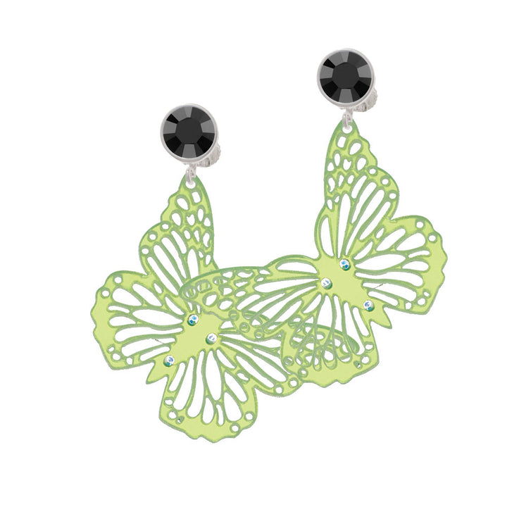 Acrylic Cut Out Butterfly Mirror Lime Green Crystal Clip On Earrings Image 3