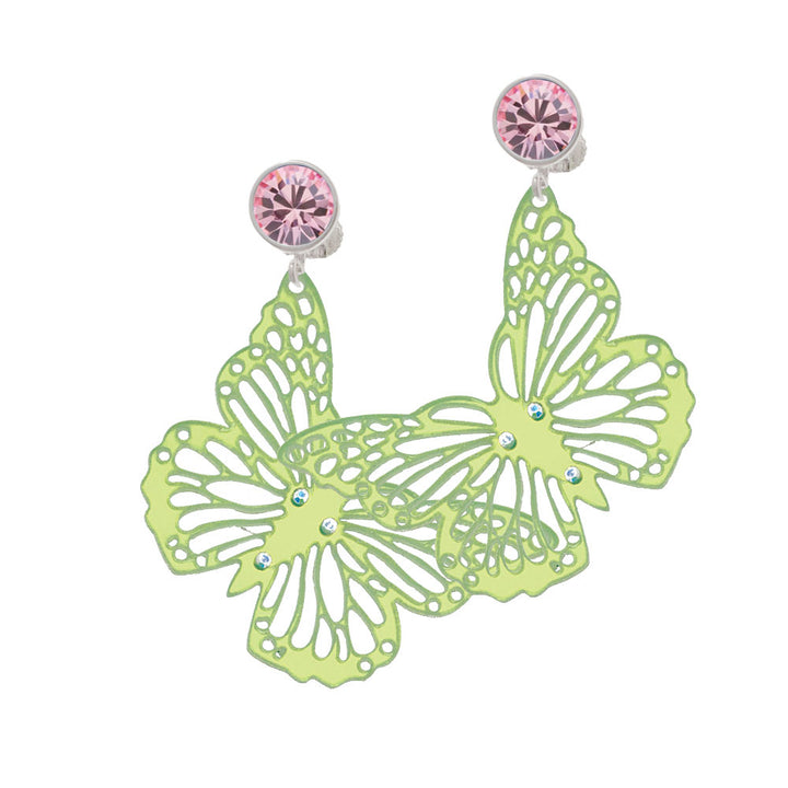 Acrylic Cut Out Butterfly Mirror Lime Green Crystal Clip On Earrings Image 4