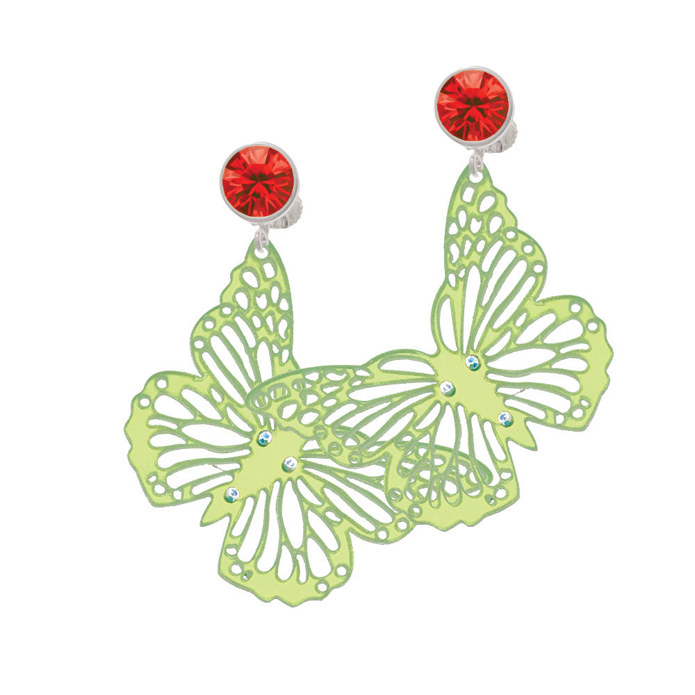 Acrylic Cut Out Butterfly Mirror Lime Green Crystal Clip On Earrings Image 4