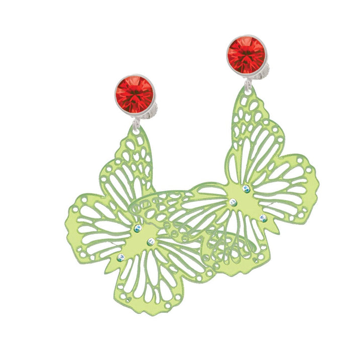 Acrylic Cut Out Butterfly Mirror Lime Green Crystal Clip On Earrings Image 1