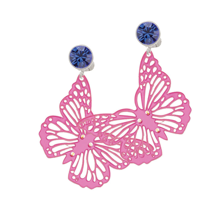 Acrylic Cut Out Butterfly Mirror Pink Crystal Clip On Earrings Image 7