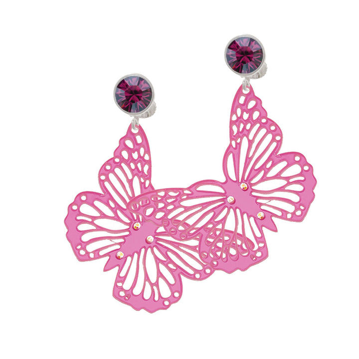 Acrylic Cut Out Butterfly Mirror Pink Crystal Clip On Earrings Image 8