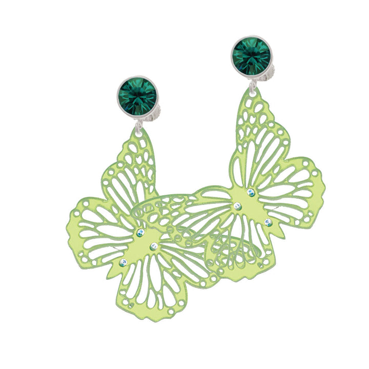 Acrylic Cut Out Butterfly Mirror Lime Green Crystal Clip On Earrings Image 6