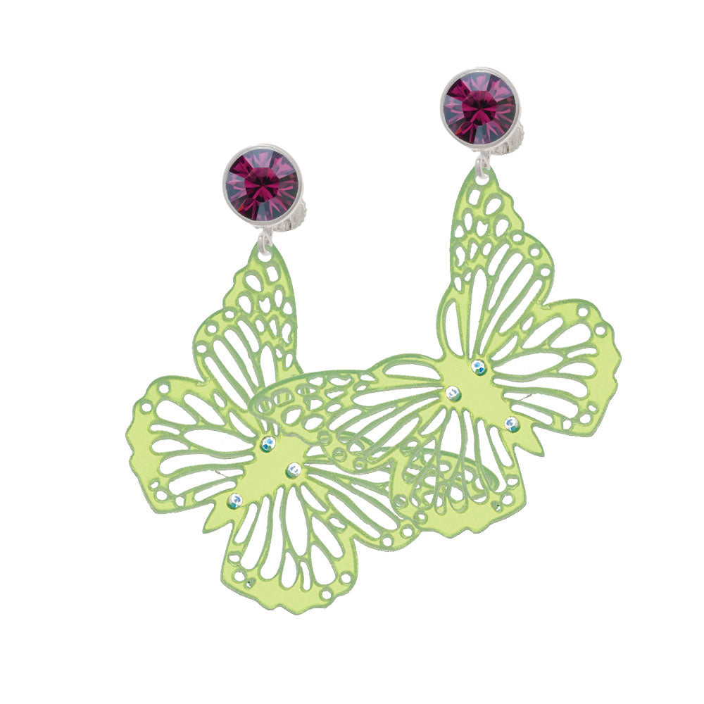 Acrylic Cut Out Butterfly Mirror Lime Green Crystal Clip On Earrings Image 8