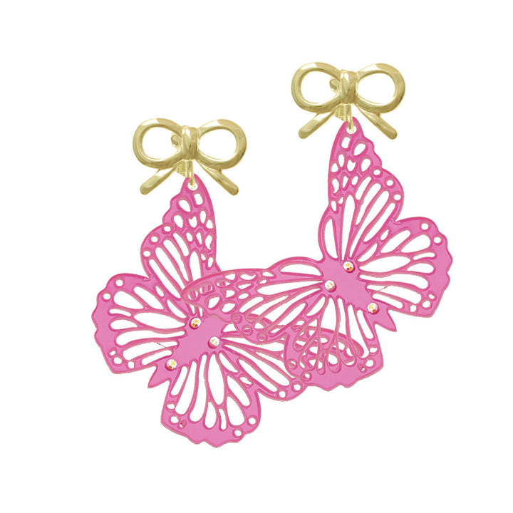 Acrylic Cut Out Butterfly Mirror Pink Crystal Clip On Earrings Image 10