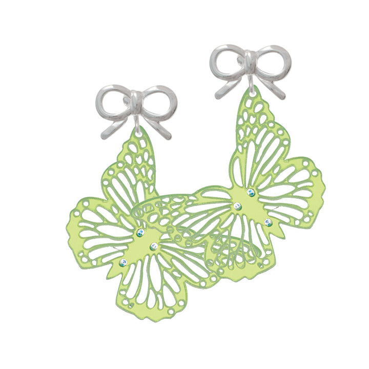 Acrylic Cut Out Butterfly Mirror Lime Green Crystal Clip On Earrings Image 9