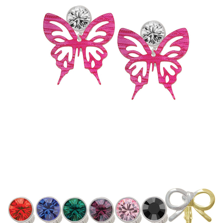 Acrylic Medium Cut Out Butterfly Magenta Crystal Clip On Earrings Image 1