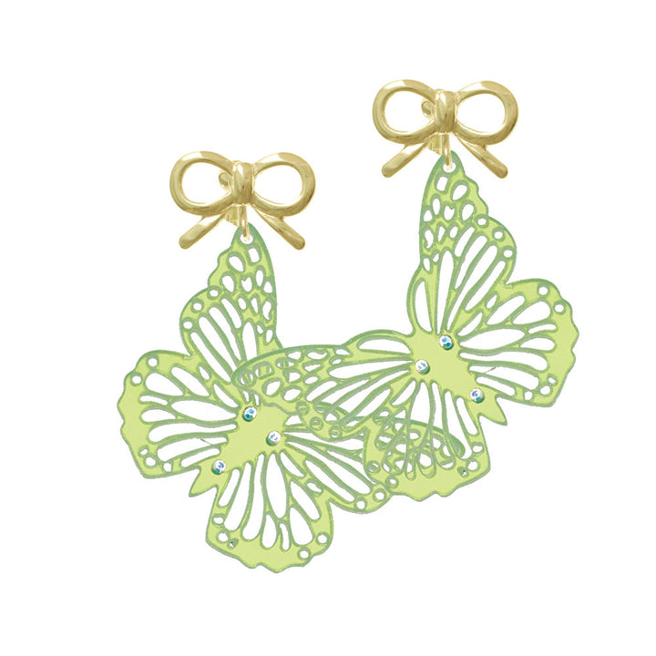 Acrylic Cut Out Butterfly Mirror Lime Green Crystal Clip On Earrings Image 10