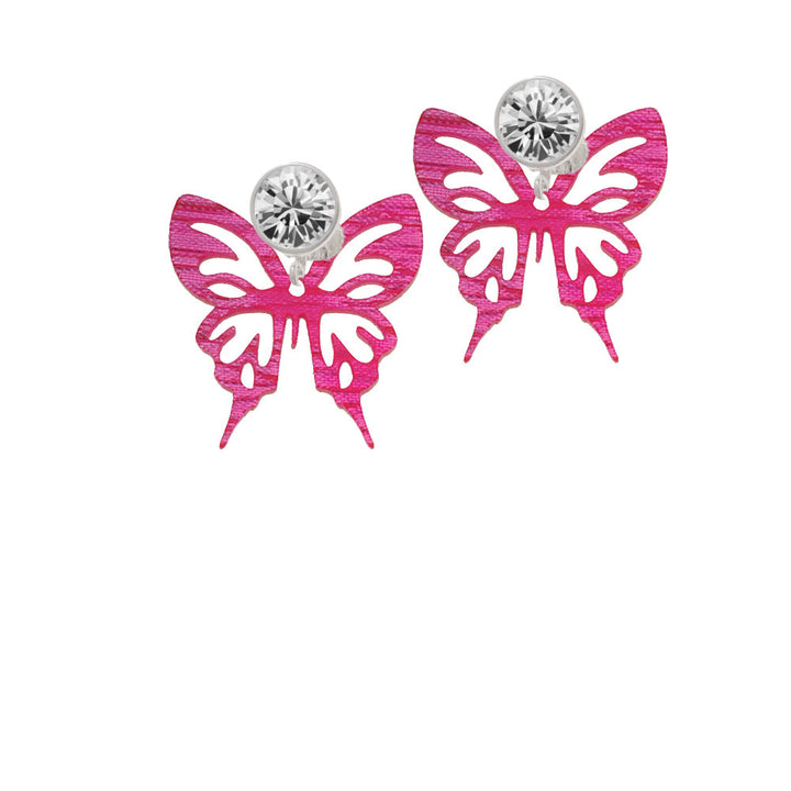 Acrylic Medium Cut Out Butterfly Magenta Crystal Clip On Earrings Image 2