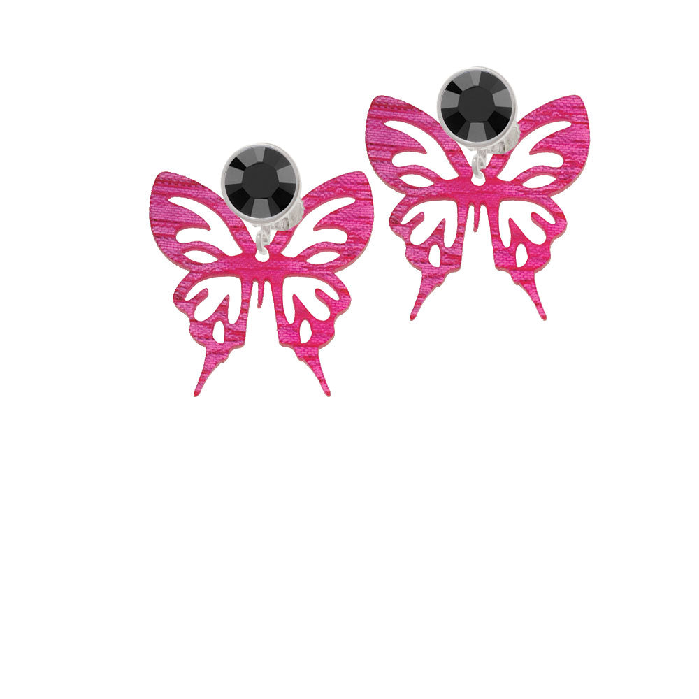 Acrylic Medium Cut Out Butterfly Magenta Crystal Clip On Earrings Image 3