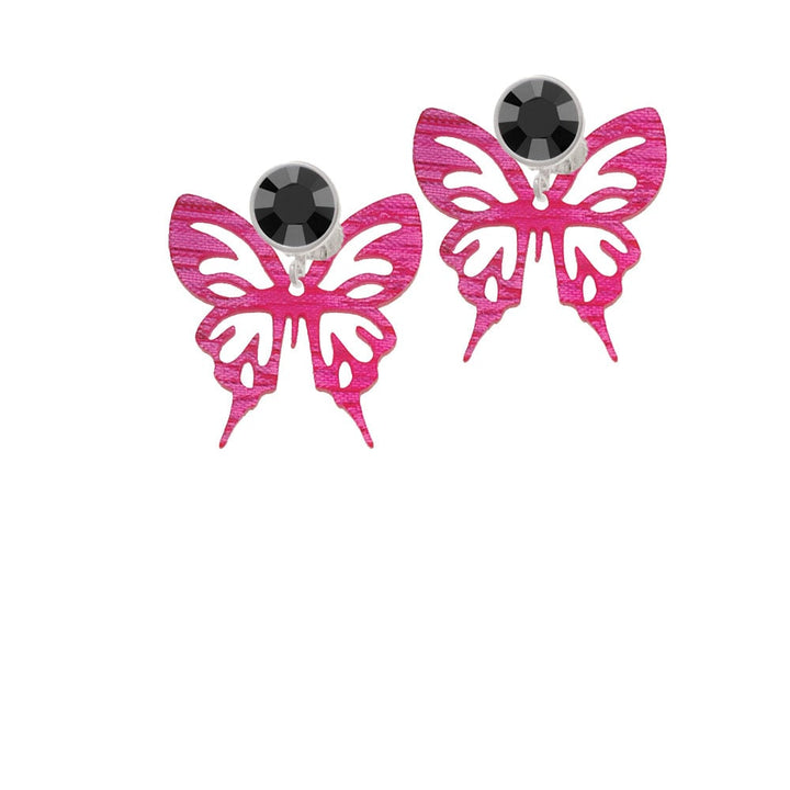 Acrylic Medium Cut Out Butterfly Magenta Crystal Clip On Earrings Image 1