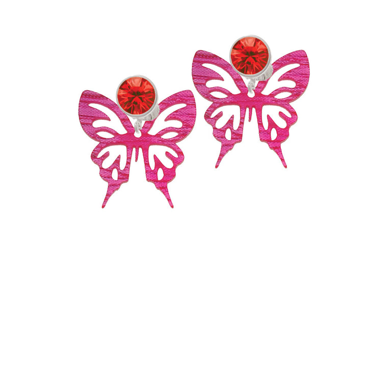 Acrylic Medium Cut Out Butterfly Magenta Crystal Clip On Earrings Image 4