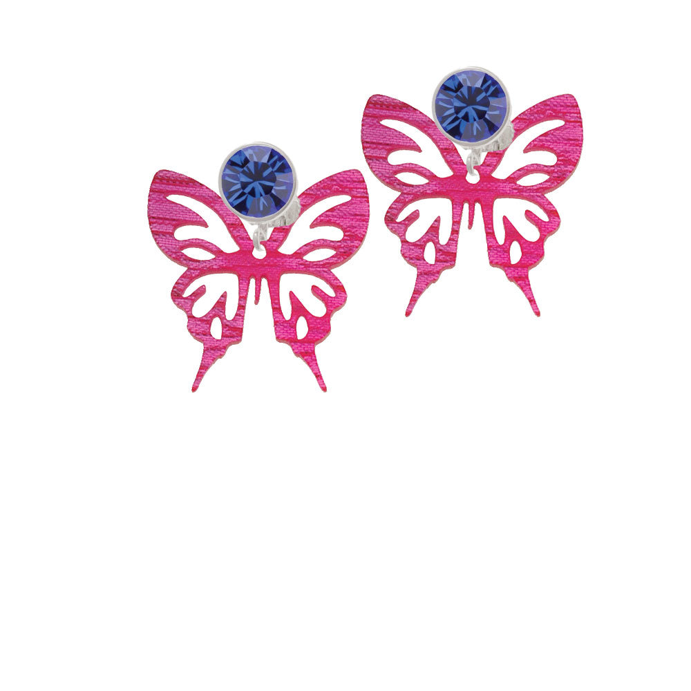 Acrylic Medium Cut Out Butterfly Magenta Crystal Clip On Earrings Image 7