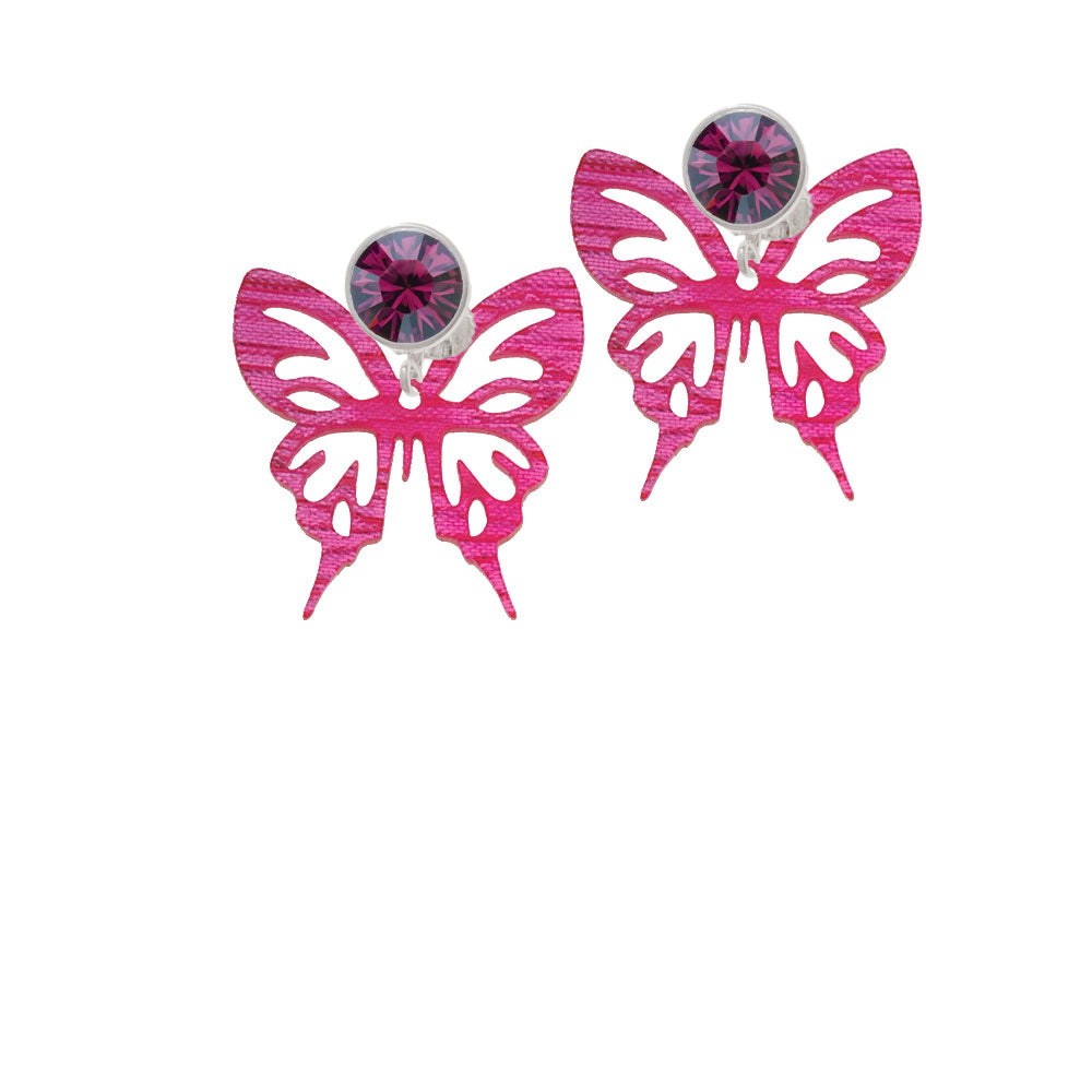 Acrylic Medium Cut Out Butterfly Magenta Crystal Clip On Earrings Image 8