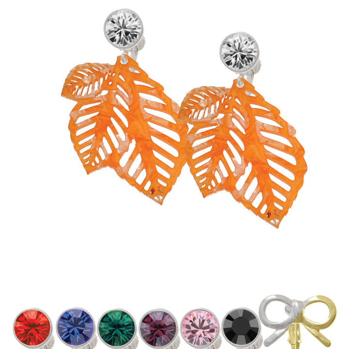 Acrylic Medium Triple Leaf Pearly Orange Crystal Clip On Earrings Image 1