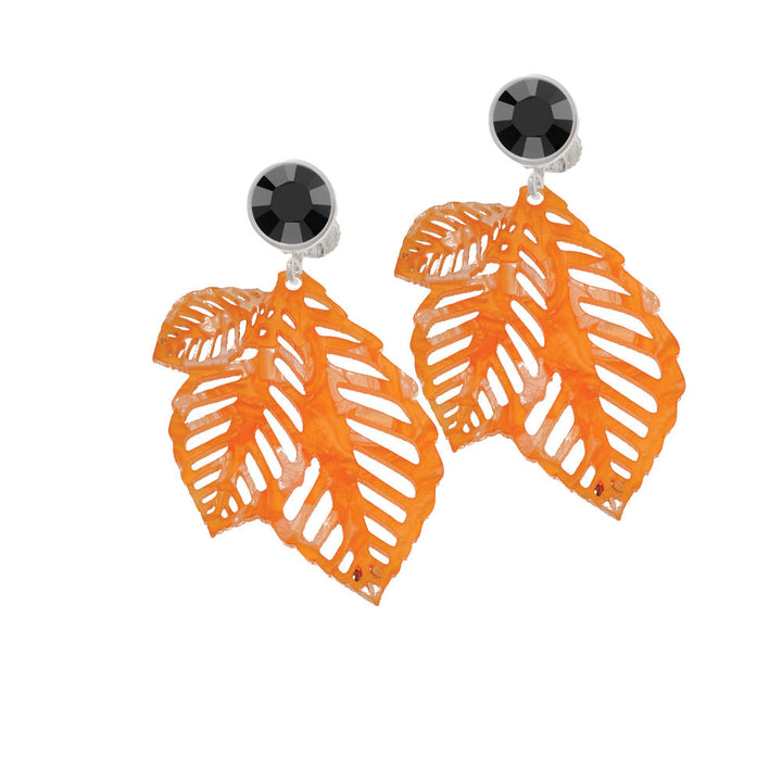 Acrylic Medium Triple Leaf Pearly Orange Crystal Clip On Earrings Image 3