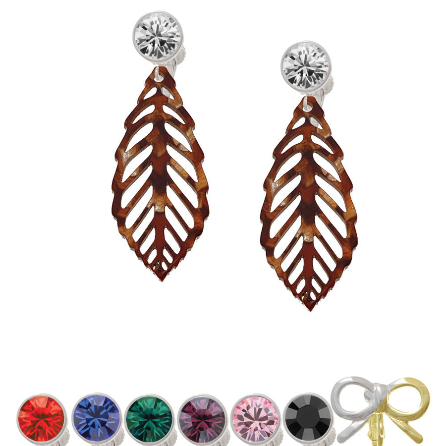 Acrylic Large Leaf Pearly Brown Crystal Clip On Earrings Image 1