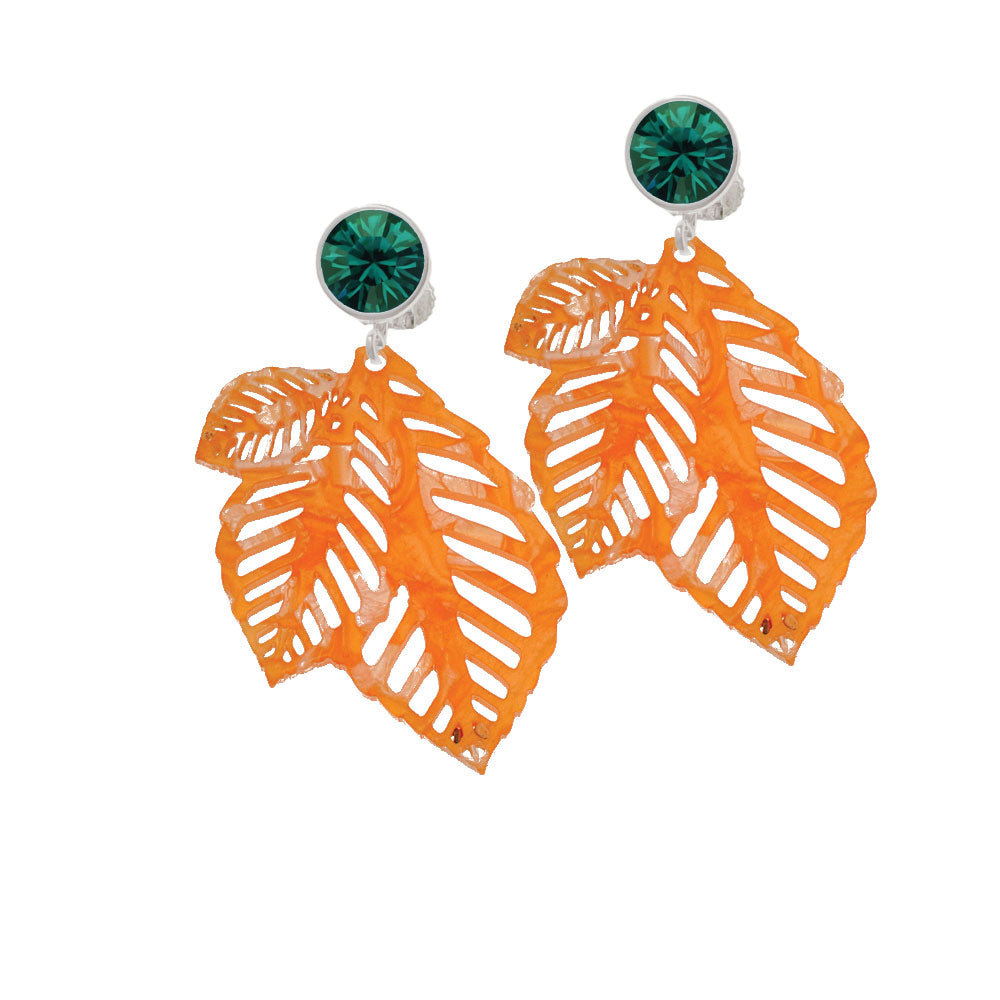 Acrylic Medium Triple Leaf Pearly Orange Crystal Clip On Earrings Image 6