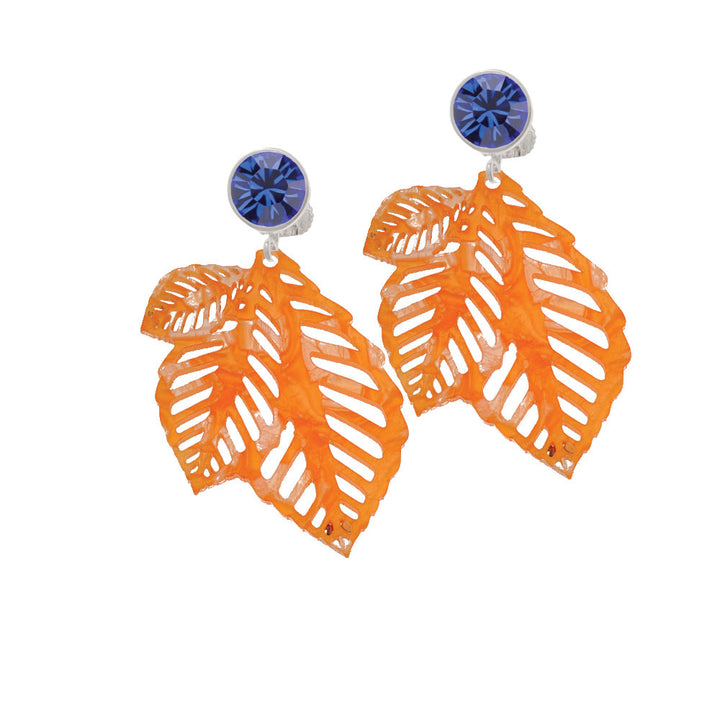 Acrylic Medium Triple Leaf Pearly Orange Crystal Clip On Earrings Image 7