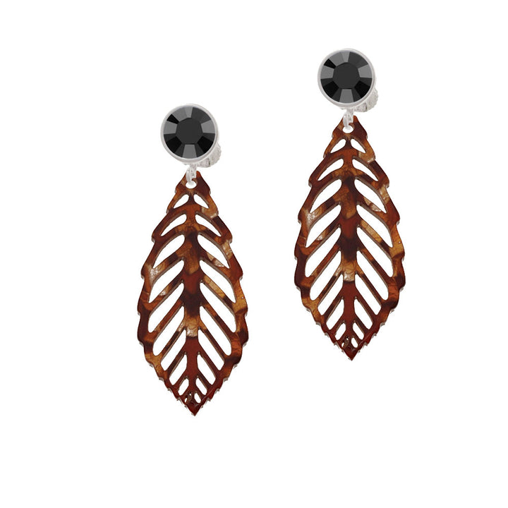 Acrylic Large Leaf Pearly Brown Crystal Clip On Earrings Image 3