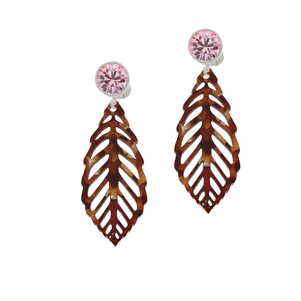 Acrylic Large Leaf Pearly Brown Crystal Clip On Earrings Image 4